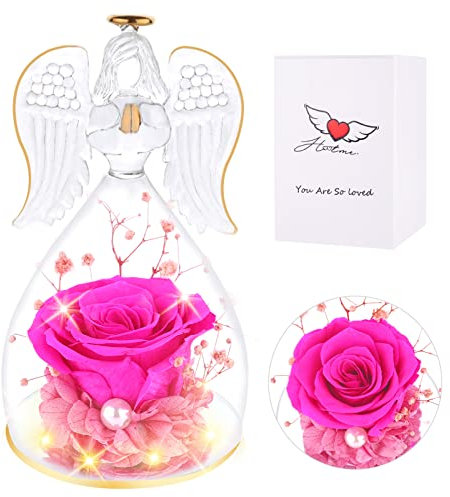 BUTITNOW Gebetsengel, Muttertag Blume Geschenke Glas Schutzengel Figur, konserviert für immer echte Rose Geschenke für Frauen, Engel Wächter mit Rose für Valentinstag Weihnachten