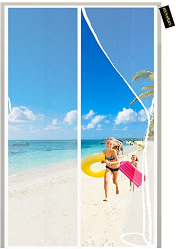 Moustiquaire Porte Fenetre Magnétique 120x210cm Fermeture Automatique Aimant Rideau de Porte à Moustiquaire pour Baie Vitree Fenetre Coulissante Blanc