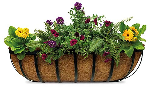 Eco Friendly 62cm Garden Wall Planters For Outdoor Plants - Wall Baskets For The Garden With Fixings, Natural Coco Liner. Outdoor Wall Planters Transform Spaces, Rust Proof, Easy To Fit (Qty 1 Piece)