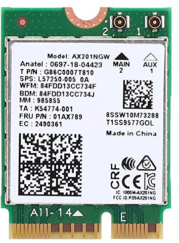 Annadue Tarjeta WiFi AX201NGW, Tarjeta Inalámbrica WiFi 6 para 10 X 64 bits, Tarjeta de Red Inalámbrica Bluetooth 5.2 con Interfaz 6 Gigabit 2400M M.2.CNVio2