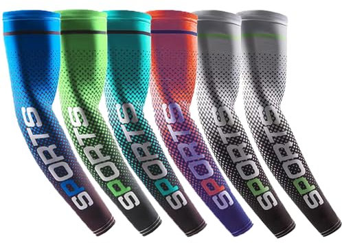 Bacophy 6 paia di manicotti per braccio, protezione UV, per uomo e donna, protezione solare, 2 paia grigio+1 paio verde+1 paio arancione+1 paio blu scuro+1 paio azzurro, taglia unica