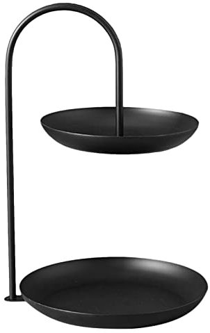 2-stöckiger Obstkorb, Eisen-Obst-Serviertablett, Wasserdicht, Mehrstöckig, Aufbewahrungsplatte, Servierständer, Gemüseaufbewahrung, Snack, Nüsse, Dessert, Kuchentablett Für Party, Hochzeit(Schwarz)