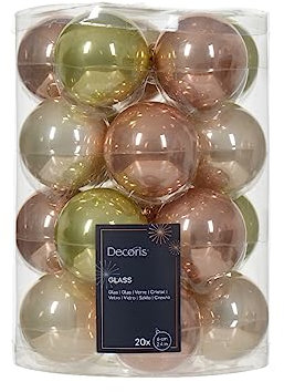 Kaemingk Weihnachtskugeln Glas 6cm x 20 Stück Christbaumkugeln Mix Prickelndrosa - Pistaziengrün - Perle : Rosegold - lachs - Champagner - hellgrün - Pistazie