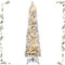 GYMAX 180 cm Albero di Natale Innevato Slim, con 150 Luci a LED, 373 Rami in PVC, Folto e Realistico, Base Pieghevole in Metallo, Montaggio Facile