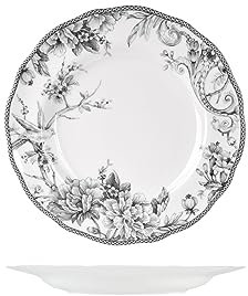 H&H Mayfair Set 6 Piatti Piani, in Porcellana, Grigio e Bianco, 27.5cm, Stile Inglese