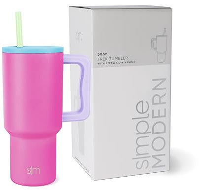 Simple Modern 30 oz Trek Tumbler with Handle and Straw | Insulated Stainless Steel Water Bottle Iced Coffee Cup Travel Mug | Gifts for Women | Trek Collection | 890ml | 80s Mix
