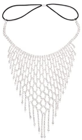 Gesichtskette Boho Crystal Quaste Gesicht Kette Schmuck Kopfschmuck for Frauen für Frauen und Mädchen (Farbe : Silver, Size : One Size)