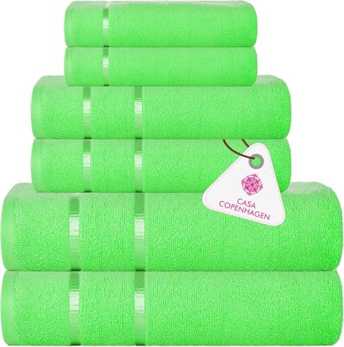 Casa Copenhagen Eternal Ensemble Serviettes 6 pièces, Vert Menthe, 500 g/m², 2 Serviettes Bain, 2 essuie Mains, 2 Gants Toilette en Coton égyptien Doux pour Salle Bain, Cuisine et Douche