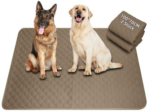 Waschbar Haustier-Urinunterlage, 2 Stück 100*70 cm Wiederverwendbare Welpenunterlagen Matte für Hunde, Super Saugfähig, Wasserdicht, Urinierunterlagen für Hunde, Auto, Reisen (Khaki * 2)