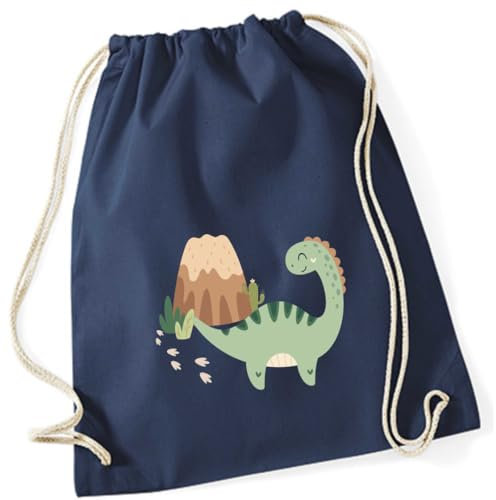 minimutz Turnbeutel Dino Kindergarten - Stoffbeutel Jungen Rucksack - Sportbeutel zum Zuziehen - 12L - 37x46cm (dunkelblau)