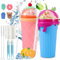 Slush Becher,2 Pcs 330ml Slushie Maker Becher,Slush Becher maker Silikon Squeeze Cup,DIY Slushy Maker Cup Gefrorene Maker Smoothie Becher Sommer-Slush Cup mit Strohhalmlöffel
