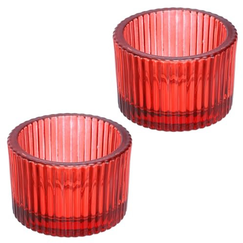PATIKIL 2 Pcs Tealight Candle Holder, Tea Lights Candle Holder Glass Votive Candle Holders Glass Candle Holders for Table Centerpiece Decor Wedding Dinner Party, Red