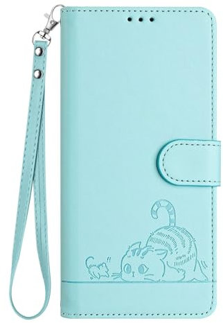 Bnvdfre Handyhülle für Samsung Galaxy S24 Hülle Leder Katze Muster Motiv [RFID Schutz][Standfunktion][Kartenfächern] Klappbar Flip Stoßfeste Wallet Case Cover für Samsung S24 - Hellgrün