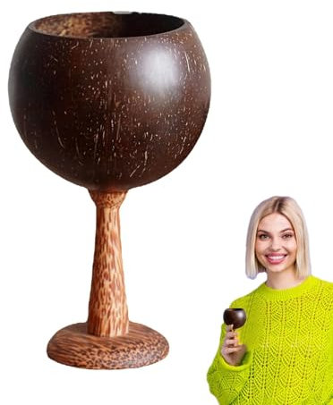 Gobelets de fête tropicale, gobelets hawaïens – Verre à cocktail en coquille de noix de coco, base en bois, tasse à jus de boisson rétro, verres à vin, verres à cocktail pour Vaca