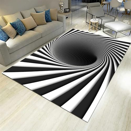 3D Illusion Teppich Optischer Täuschung Bodenmatte Abstrakte Geometrische Bunte Texturstreifen Wohnzimmer rutschfest Fußmatten Vielseitige Wohnaccessoires - Polyester-Soft-Touch, 60 X 90 cm -1O3H2F0