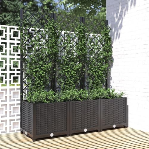 Tino Tech Jardinière avec treillis - 120 x 40 x 136 cm - En polypropylène - Pour légumes, jardin, balcon - Noir