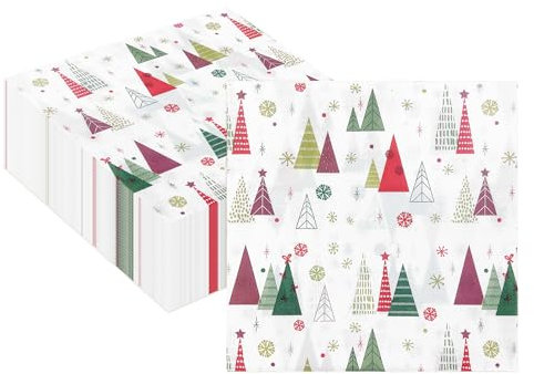 LYLIDIA Serviette Noël 80 Pièces Arbre de Noël en Papier Jetables 2 Joueurs 33 x 33 cm Décoration de Table pour Arbre de Noël