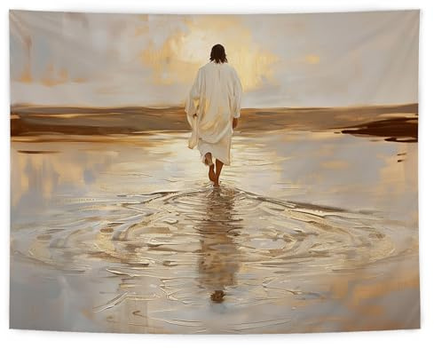 LUVADIAN Christlicher Wandteppich, Jesus geht auf Wasser, Wandbehang, katholische christliche Wandkunst, Decke für Zuhause, Schlafzimmer, Wohnzimmer, Kirche, Dekoration, Bibelvers, 127 x 152 cm