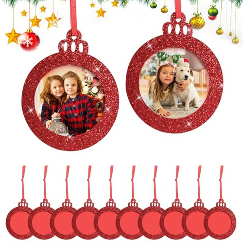NHTJTHE 12 adornos de Navidad para marcos de fotos, mini marcos de fotos colgantes de fieltro, marco de fotos pequeño, árbol de Navidad, adornos colgantes para familia, Navidad, vacaciones, fiestas,