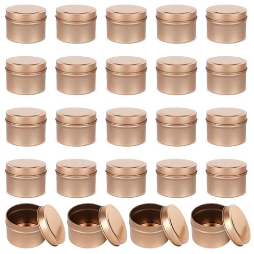 Tutamaz 24 Stück Kerzendosen 4oz,Leer Kerzendosen aus Metall mit Deckel,Kerzengläser zum Kerzen Gießen,Runde Kerzengläser für Kerzen,Handwerk,Schmuck,Kosmetik DIY-Kerzenherstellungszubehör(Roségold)