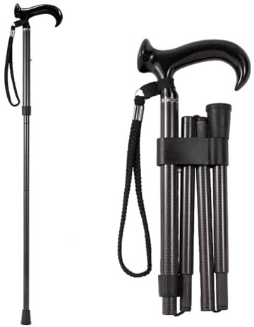 Hobein - Gehstock Klappbar Carbon, Damen Höhenverstellbar, Elegant, Spazierstock Herren und Senioren Schwarz, Leicht Carbon, Faltbar, Kohlefaser (Schwarz)