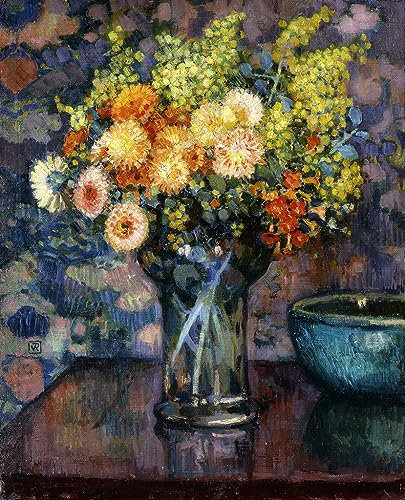 ARToPHIIU Berühmte Gemälde Abstrakte Leinwand Kunst Vintage Wandbild Blumenvase von Théo Van Rysselberghe Leinwand Wandbilder für Schlafzimmer Home Decor 60x90cm