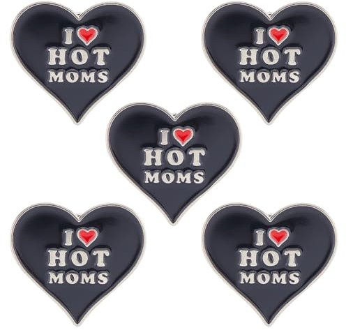 SUPERFINDINGS 5 Stück Herz Mit Wortbroschen I Love Hot Moms Emaille Anstecknadel Individuelle Anstecknadeln Broschen Aus Zinklegierung Für Frauen Eigenes Personalisiertes, Platin Farbe 27x30mm