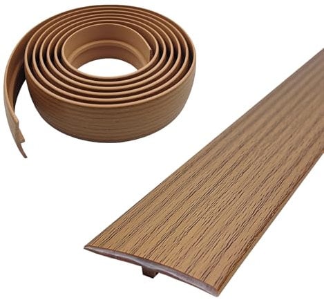 Profilé de transition, autocollant, profilé en T, 5 × 300 cm, en PVC, cache plat, pour seuils de porte et sols de raccordement, pour carreaux de sol stratifié, chêne jaune, 5 cm × 3 m