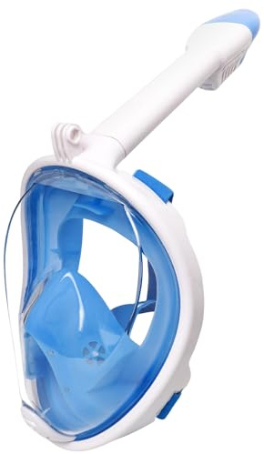 Jsdoin Schnorchelmaske Erwachsene Vollmaske,180-Grad-Sicht Tauchmaske mit Panorama-Vollgesichtsdesign,Sportkameras Kompatible Taucherbrille für Erwachsene und Kinder (Weiß Blau, XS)