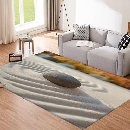 CEDNXOER Natürlich Kies Teppich Groß,Einfache Pflege Kurzflor Waschmaschinenfest Beige Teppich, 240x340cm Stein Druck Bodendekoration Teppiche FüR Wohnzimmer