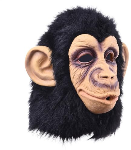 Jingmiger Affenmaske, Tiermaske, Halloween Kostüm Party Tierkopf Latex Maske Affe, Atmungsaktives