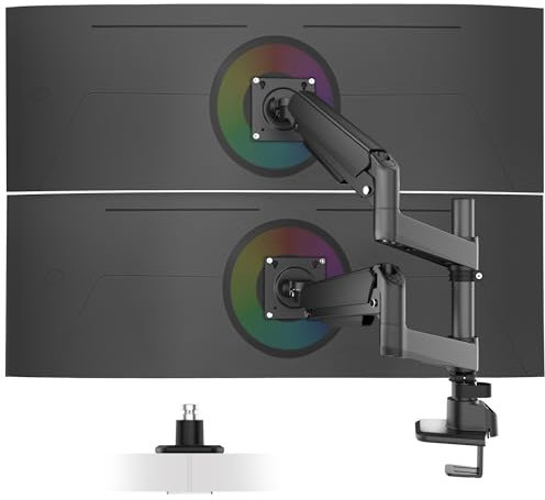 Ergounion Dual Monitor Arm for 13-49 Inch Ultrawide Screens, Heavy Duty Monitor Mount for 2 Monitors up to 44lbs, Full Motion Vertical Stacked Dual Monitor Arm Desk Mount, 75/100mm VESA Mount, Black