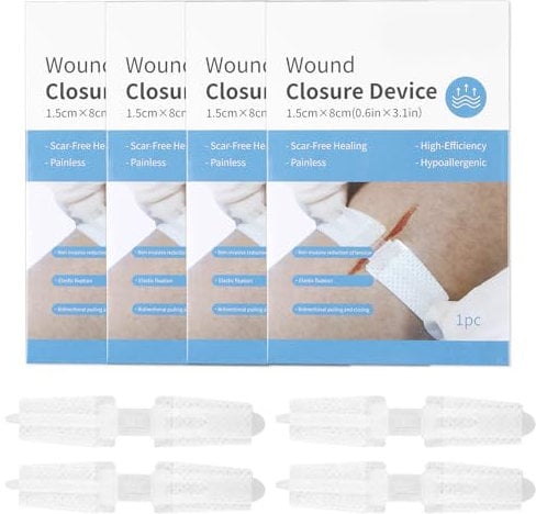4PCS Adhesive Bandages Zip Stitch Wound Closure Strips, Butterfly Stitches for Laceration Repair, Emergency Wound Closure Device, Skin Closure Strips, No Sew Suturing Kit 1.5×8cm