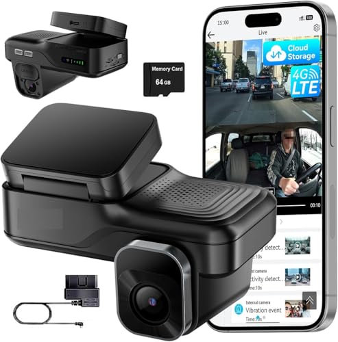 Dashcam vorne und innen, 4G LTE Full HD 1080P Dual-Objektiv, Auto-DVR, integriertes 5G WLAN mit GPS-Tracking, Bluetooth, Live-Streaming-Dash-Kamera, Rader Bewegungserkennung, OBD-Linie, G-Sensor