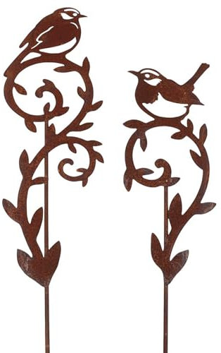 MACOSA IK5048_x2 Gartenstecker Vogel 2er Set Rost 45 cm Rostig Echtrost Beetstecker Garten-Dekoration Dekostecker Dekoherz Rostherz Edelrost Gartendeko Blumenstecker