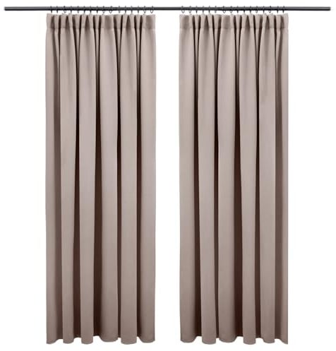 Blumtal Verdunklungsvorhänge Kräuselband 245x140 cm im 2er Set - Oeko-TEX zertifizierte Vorhänge Blickdicht - Verdunklungsvorhang - waschbare Vorhänge mit Kräuselband für Schiene in Taupe