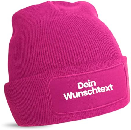 FLOCKex* personalisierte Beanie Mütze Bedruckt mit Wunschtext | warme Soft-Touch Wintermütze aus doppellagigem Strick mit Twill-Patch | individueller Schutz vor Nässe und Kälte