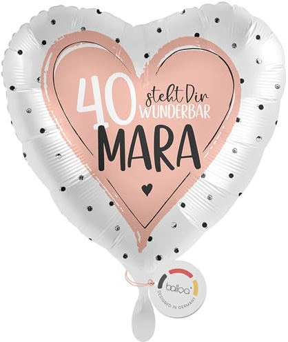 balloa Personalisierter Ballon XXL mit Namen, Geschenk zum Geburtstag, Herzballon Rosa mit Wunschtext 40 steht Dir wunderbar, Helium geeignet Luftballon, Dekoration für Frauen, 53cm