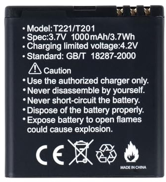 Batterie de rechange compatible avec les téléphones portables seniors Tokvia T201 et T221 | Batterie de rechange 1000 mAh