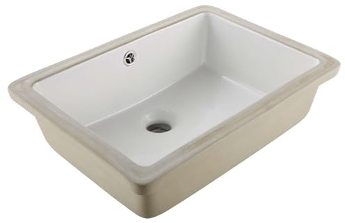 VEVOR Lavabo de salle de bain sous plan, 470 x 335 mm, vasque rectangulaire en céramique blanche avec trou de trop-plein, évier moderne à encastrer sous le comptoir, pour petit espace, maison et hôtel