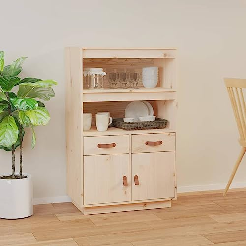 YuuSsea Highboard 67x40x108,5 cm, Massivholz Kiefer, mit Stauraum, Landhausstil, für Wohnzimmer, Esszimmer, Flur, als Buffet und Sideboard