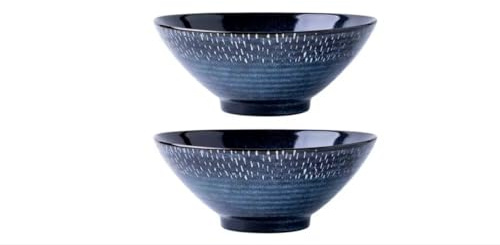 Japanese Kiln Deep Blue Ceramic Ramen Bowl, 20.3 cm Diameter, Speckled Texture, Smooth Glaze, Traditional Japanese Style, Dishwasher Safe, 1000ml Capacity