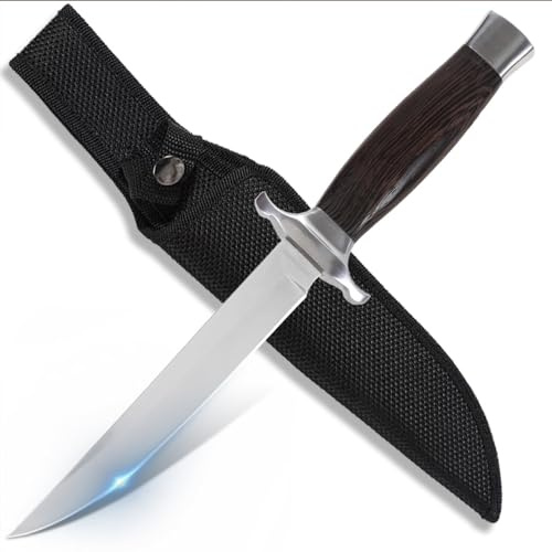 GER-SABER Traditionelles Outdoor Messer 27cm – Straight-Back Klinge, Klassischer Handschutz aus Edelstahl, Griff mit Schwarznussbaum-Optik und Gegengewicht, Eleganter Naturbegleiter