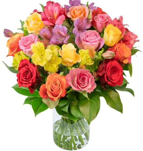 Blumenstrauß Rosenglück XL“ | Rosen, Inkalilien & Mehr | Bunt | Top Qualität | 7-Tage-Frischegarantie | Wunderschöne Geschenkidee