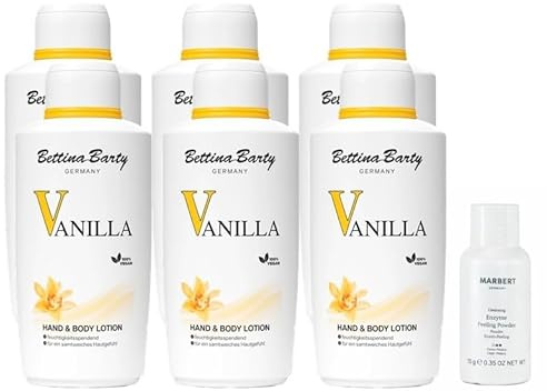Bettina Barty Vanilla Hand & Body Lotion 6 x 500 ml inklusive Gratis Marbert Puder 15 g