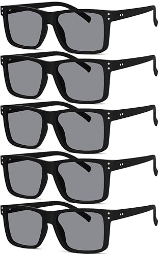Eyekepper 5-pack Oversized Reading Sunglasses Square Large Frame Sunshine Readers for Men and Women - Grey Lens +1.25