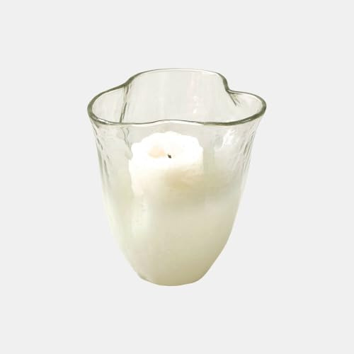 Loberon Windlicht Vérolines, klar | Mundgeblasen - Unterer Bereich in Milchglasoptik - für Stumpenkerzen - Kerzenhalter - Dekoration - Glas