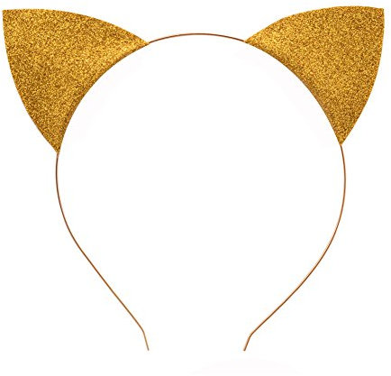 Merroyal Serre-tête oreilles de chat à paillettes pour déguisement d'Halloween, doré, 1 Count (Pack of 1)