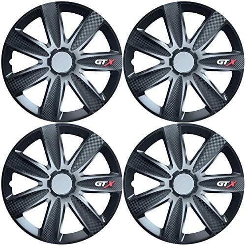 Versaco Car Wheel Trims GTXCARBLK14 - Black 14 Inch 7-Spoke - Boxed Set of 4 Hubcaps - Includes Fittings/Instructions