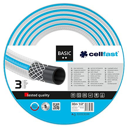 CELLFAST Gartenschlauch Basic, 3-lagig, UV-beständig, 50 m, 1/2 Zoll | Verstärkter Schlauch mit Polyesterkreuzgewebe, 25 bar Berstdruck, druck- und UV-beständig, Gartenarbeit